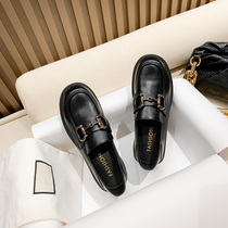 Horse buckle loafers womens pedal 2021 New British style black small leather shoes spring and autumn single shoes thick soles