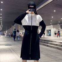 Hong Kong Tide Brand 2021 Autumn New Half High Collar Sweatshirt Female Korean Thin Loose Zipper Long Dress
