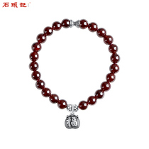 Stone note Good luck lucky bag Natural garnet bracelet Female hand string single circle Fashion jewelry 925 silver