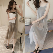 Pregnant womens tide European goods summer loose Net Red foreign air two-piece pregnant women chiffon vest dress long