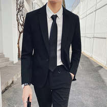 Casual suit suit male slim Korean version pure black young handsome groom wedding dress mens suit suit