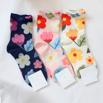 South Koreas Dongdaemun imported color matching flower pattern socks womens all-match creative four seasons cotton socks mid-tube socks 2021