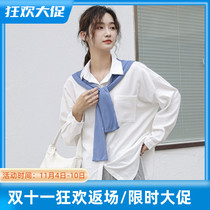 S-XL size JOLIMENT white shirt womens autumn 2022 new non-removable shawl long-sleeved top