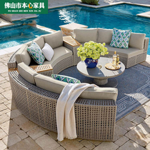 Semi-circular rattan woven outdoor sofa courtyard garden custom living room balcony curved lounge chair outdoor furniture combination