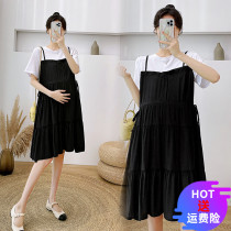 Pregnancy Woman Dress Summer Clothing Fake Two collared short sleeves Dress Loose Slim Fit Dress 2022 New Korean Version of Pregnant Woman Dress