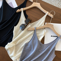 100% wool fashionable minimalist style Fairy tailoring 2021 summer new V-neck camisole solid color inner top
