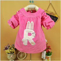 Midoukuer spring autumn and winter reverse dressing corduroy childrens blouse thick striped velvet girl baby waterproof eating clothes