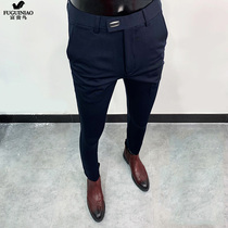 Fuxi pants mens spring winter plus suede thickened business Western dress pants 100 hitch ride with a small foot casual long pants for men
