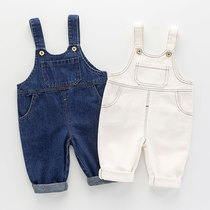 Baby strap pants women Spring and Autumn 1 a 3 year old children denim trousers soft cotton baby conjoined pants men