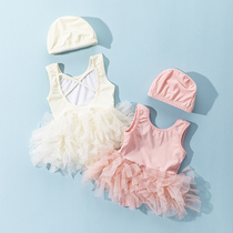 Korean childrens swimsuit girl 3 years old 1 baby 2 baby 4 one-piece sling net dress swimsuit Net red swimsuit