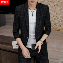 Summer New Middle Sleeve Suit Suit Mens Han Version Sashimi Small Suit Jacket Hair Stylist Set of Suit Tide