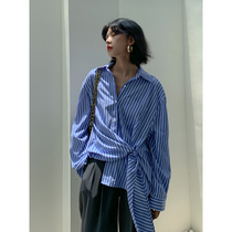 EM striped shirt womens retro port flavor top design sense niche irregular shirt spring 2021 new fashion