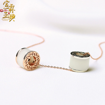 Passepartout Jade bead pendant Female Hetian jade silver inlaid white jade safety buckle Rose gold necklace Jade bead Clavicle chain