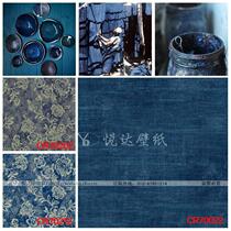 American imported beautiful wallpaper Cowboy blue plain color plain wallpaper bedroom living room dining room Background AB version wallpaper