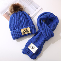 Childrens wool hat scarf Two-piece suit plus velvet baby autumn and winter boys tide boys big children Korean winter