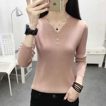 Can not afford spherical material nail buckle V-neck sweater womens new loose Korean version of the sweater womens autumn and winter large size base shirt women