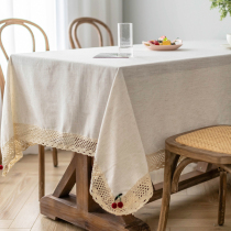American country solid color dust-proof Cherry long square lace tablecloth cotton linen fabric plain tea table scarf