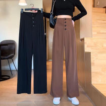  New high-waisted suit casual trousers womens Korean straight wild loose large size thin wide-leg pants drape