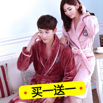 Pajamas mens bathrobe autumn and winter flannel thickened long winter plus velvet new robes men coral velvet winter robes