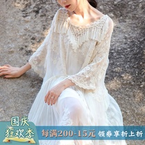 The spring and summer fairy wind silk heavy industry embroidered lace loose tassel holiday casual dress