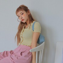 stylenanda Korea 20 early summer new V-neck short-sleeved ribbed frill short knitted cardigan