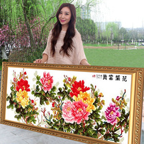 Flowers bloom rich peony flowers themselves manually embroidered cross embroidery line embroidery 2022 new large living room atmospheric bedroom