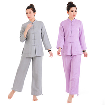 Thick Whirlpool 1072 Long Sleeves Cotton Numb Yoga Suit Pan Button Stand Tie Pocket White Lady Large Code Tai Chi Sports Suit