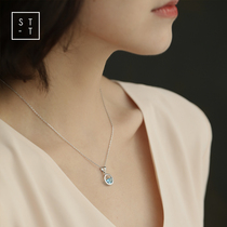 Mrs. Shen S925 sterling silver Korean fresh semi-circular blue crystal necklace female students literary and artistic choker gifts