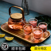 Simple flower tea cup set Glass flower fruit teapot Household fruit teapot Candle heat-resistant English afternoon tea tea set