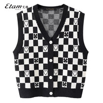 Egg Etam 2023 Spring new loose board knitted vest female V - collar sweater woman
