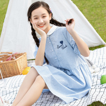 Tong Tong children plaid dress hipster summer girl girl doll collar loose summer short sleeve long skirt