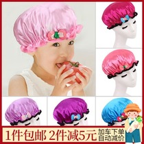 Korean childrens shower cap small bow female treasure shampoo hat double layer thickened bath cap waterproof cap
