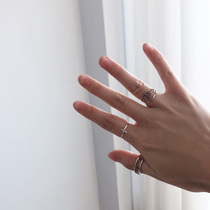 Korean version of Thai silver retro National style cross opening ring sterling silver all joint index finger ring combination set