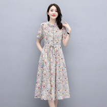 Floral cotton linen dress women spring and summer dress 2021 new summer this year popular waist retro temperament skirt