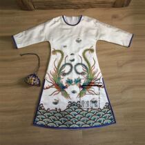 Cloud decoration totem original design womens robe Old embroidery hand embroidery double phoenix peony round neck casual dress