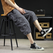 Multi-pocket panty pants male and fat increase fat mens leisure foreign trade seven points Pants Fattening pure cotton Summer loose clothing pants
