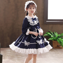 Korean girl dress summer 2022 new Lolita blue princess dress foreign girl lolita short sleeves