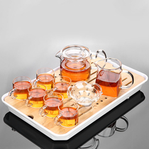 Simple transparent glass tea set household kung fu teacup tea table living room office black teapot small teapot tea plate