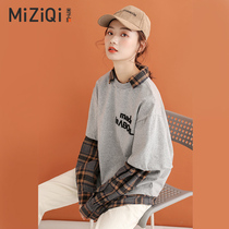 Miko Banner Polo Collar Guard Womens Spring Autumn Students 2022 New Korean Version Plaid Fake Two Top Blouses