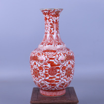 Daqing Qianlong year vanadium red gold gold vase antique antique hand-painted antique porcelain official kiln study ornaments collection