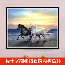 Embroidered the seaside horse Mercedes-Benz living room couple horse map new cross-stitch line embroidery diamond embroidery diamond painting full of diamonds