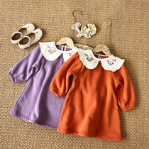 2020 winter New Girl Korean version of broken flower Tide fan sweater skirt foreign style personality casual embroidery collar dress