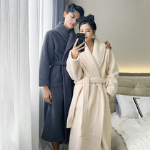 2022 new couples nightgown autumn and winter lengthened flannel thickened household service coral fleece bathrobe mens bathrobe