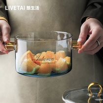 Life double ear strap with lid glass bowl microwave oven home cute dessert bowl salad bowl soup bowl instant noodle bowl