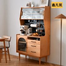 Modern simple all-solid wood dining sideboard light luxury small apartment storage cabinet Nordic minimalist high cabinet tea cabinet