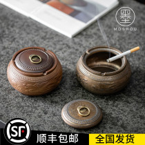 Simple ashtray creative retro personality living room office trend ceramic anti-fly ash with cover sealed household