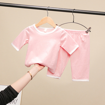 Childrens cotton pajamas spring and autumn childrens clothing boys mid-sleeve set Girls baby pants autumn air-conditioning home wear