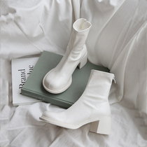 Martin boots children English style 2021 New retro spring and autumn stretch thin single boots French thick heel high heel boots