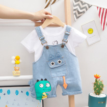 Baby Summer Suit One Year Old Baby Clothes Foreign Gas 2022 New Kids Korean Version Handsome Cute Strappy Pants Tide