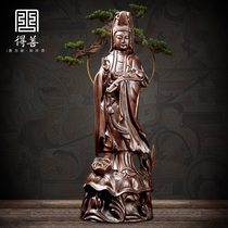 Redwood ebony wood carving Guanyin Buddha statue solid wood decoration living room porch ornaments wooden hand carved crafts